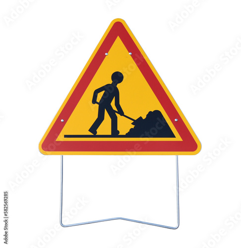 The road sign work in progress isolated on the transparent background