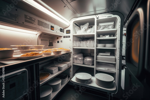Fototapeta Aircraft galley and food service. AI generated