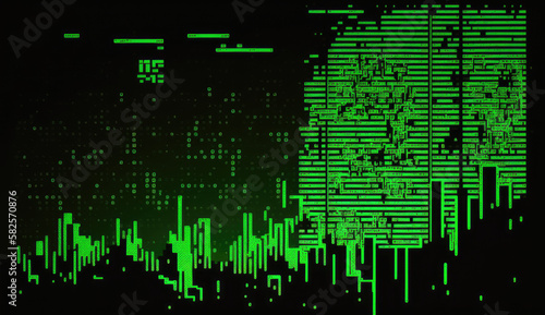 Black background with green symbols in cyberspace. Generative AI
