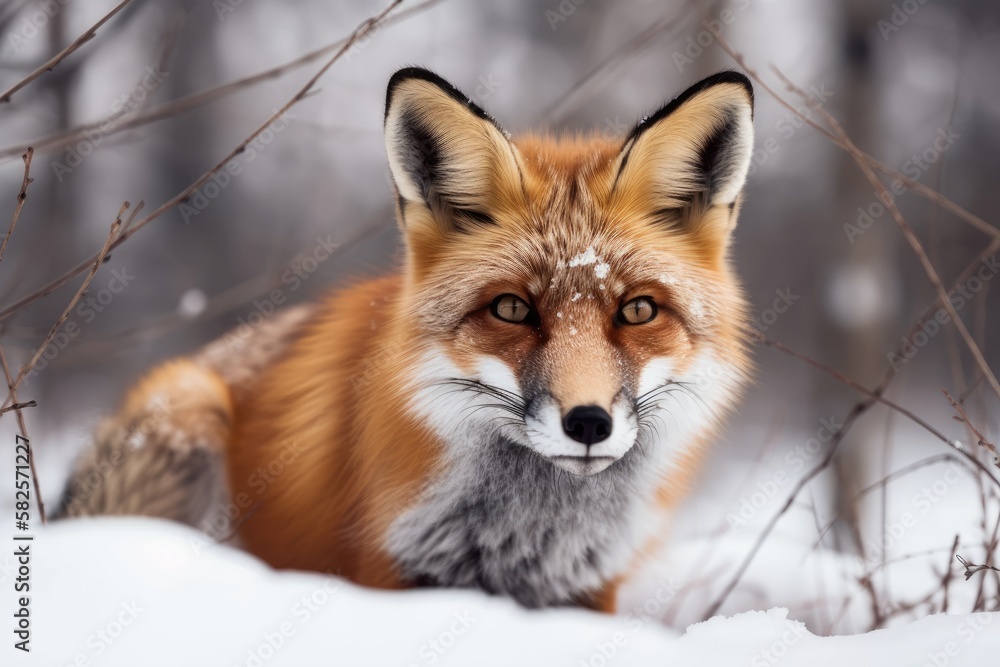 Fototapeta premium SNOW COVERED RED FOX. Generative AI