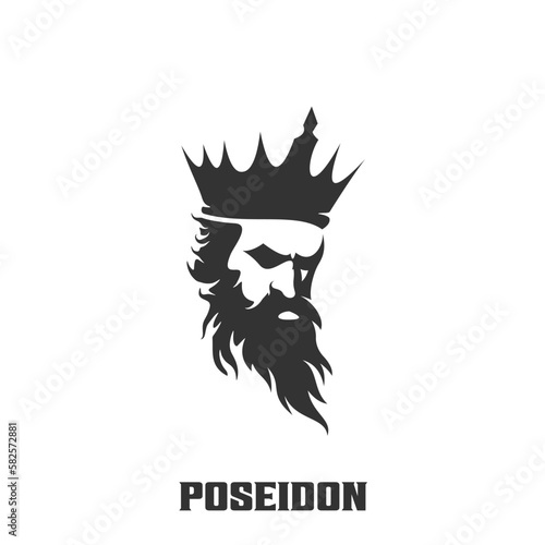 Poseidon nepture god logo icon, tritont trident crown logo icon vector template 