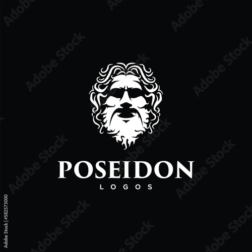 Poseidon nepture god logo icon, tritont trident crown logo icon vector template 