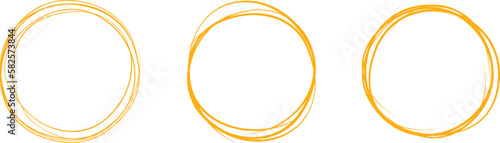 Orange circle line hand drawn set. Highlight hand drawing circle isolated on background. Round handwritten circle. For marking text, note, mark icon, number, marker pen, pencil and text check, vector