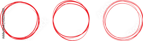 Red circle line hand drawn set. Highlight hand drawing circle isolated on background. Round handwritten circle. For marking text, note, mark icon, number, marker pen, pencil and text check, vector