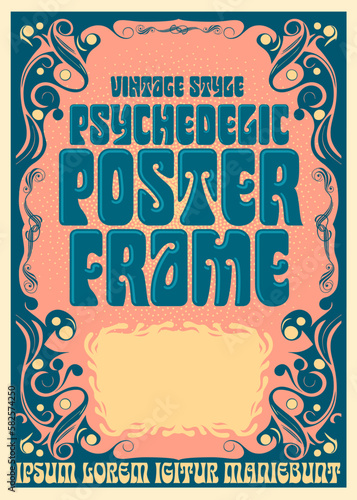 A vintage style psychedelic poster frame vector in the style of 1960s graphic arts from the hippie movement.