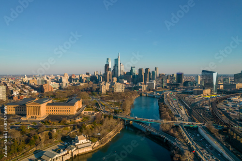 Philadelphia Skyline from a drone near Art Museum