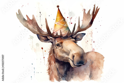 Moose in a birthday party hat photo