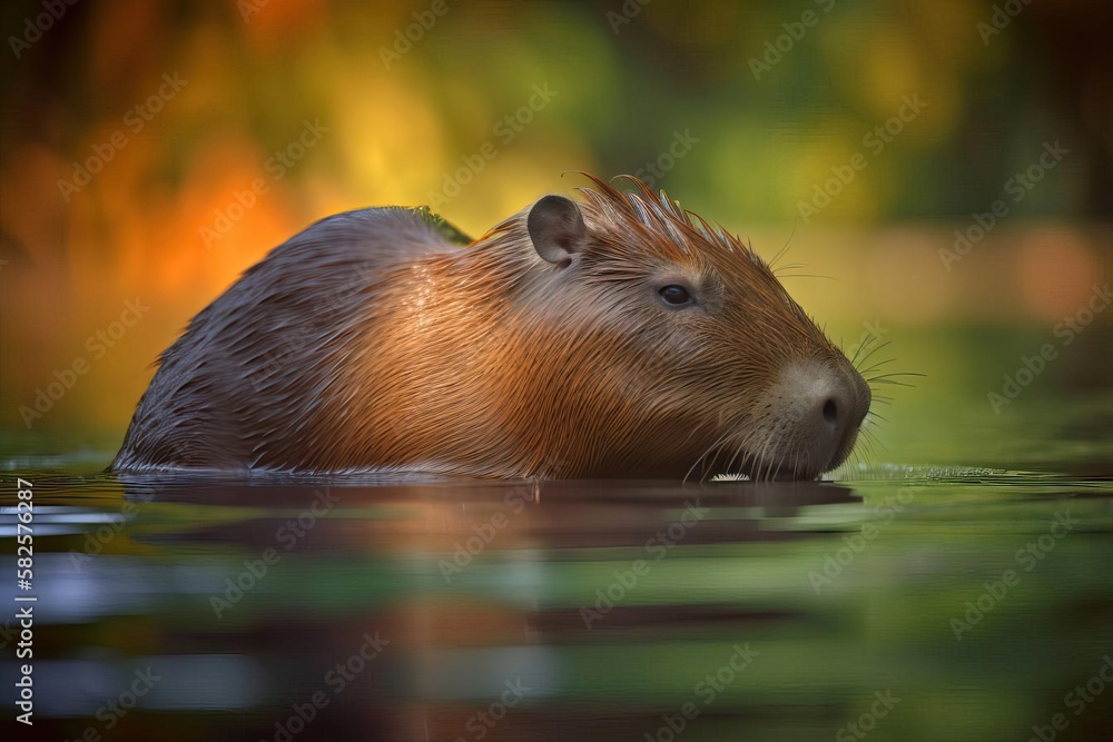 Friendly Capybara Lounging in a South American Wetland, created with Generative AI technology Friendly Capybara Lounging in a South American Wetland, created with Generative AI technology