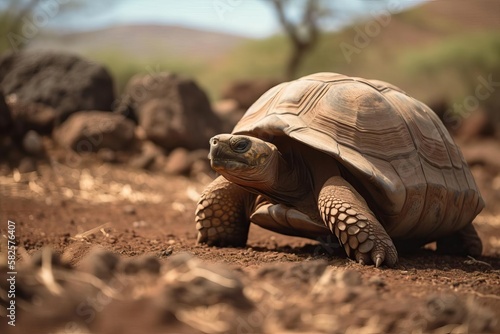 Ancient Galapagos Tortoise Roaming the Enchanted Islands, created with Generative AI technology