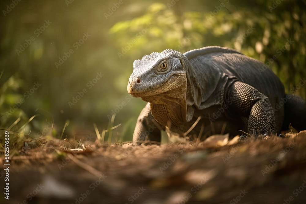 Menacing Komodo Dragon Lurking on the Indonesian Island, created with Generative AI technology Menacing Komodo Dragon Lurking on the Indonesian Island, created with Generative AI technology