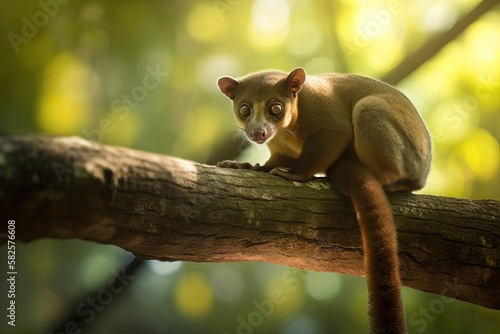 Adorable Kinkajou in the Tropical Rainforest, created with Generative AI technology photo