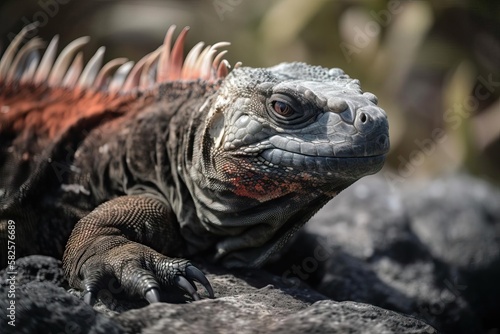 Unique Marine Iguana Basking on the Galapagos Islands  created with Generative AI technology