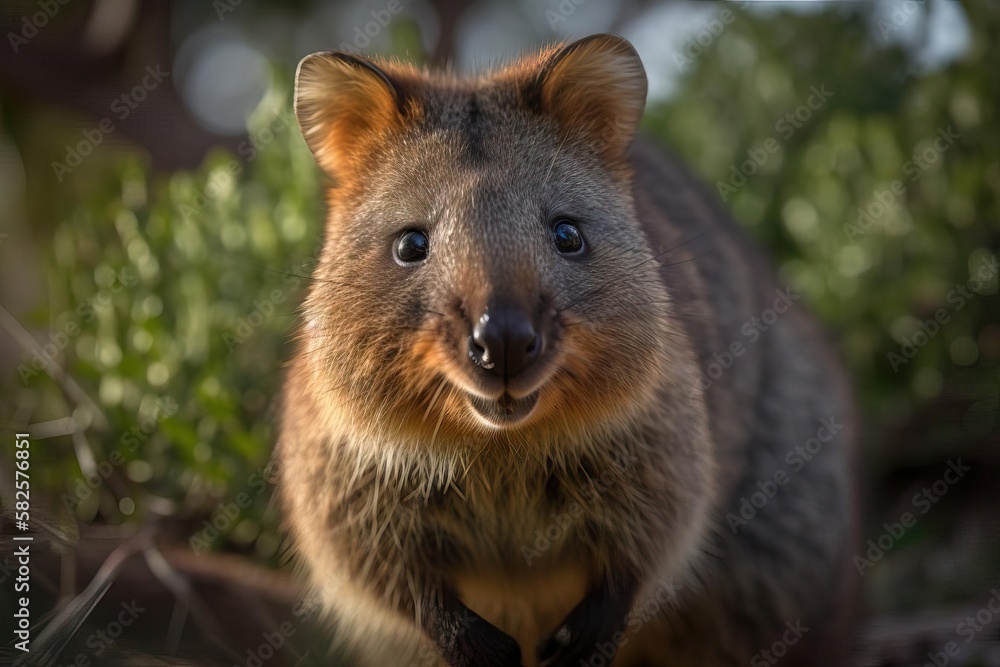 Obraz premium Irresistible Quokka on Rottnest Island, created with Generative AI technology