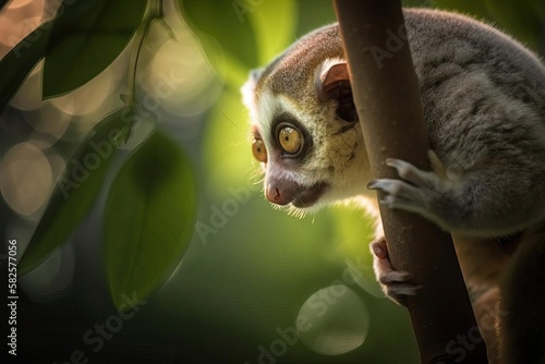 Captivating Slow Loris in the Southeast Asian Jungle, created with Generative AI technology photo