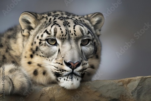 Enchanting Snow Leopard Stalking the Himalayan Mountains, created with Generative AI technology