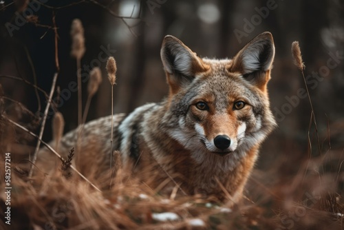 A coyote on the hunt for food. Generative AI