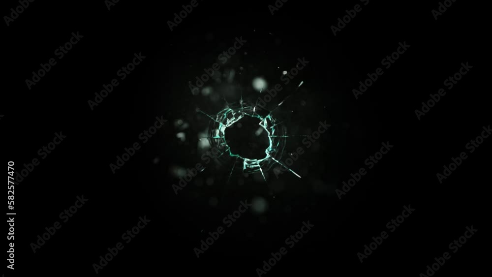 Super Slow Motion Shot of Real Bullet Glass Break Isolated on Black Background at 1000fps. Super Slow Motion Shot of Real Bullet Glass Break Isolated on Black Background at 1000fps.