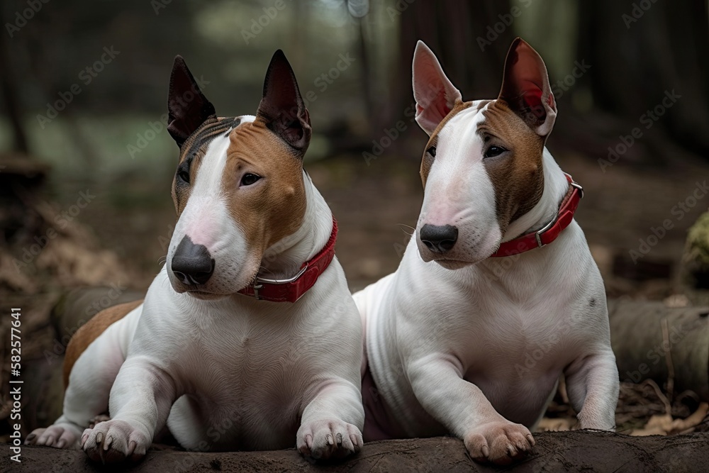 English bull terriers in red and white. Generative AI