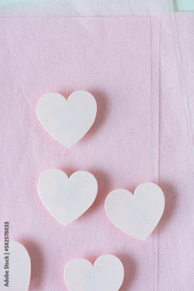 pink hearts with 3d element on folded tissue paper