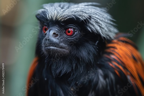 Tamarin with a red hand  Saguinus midas . Generative AI