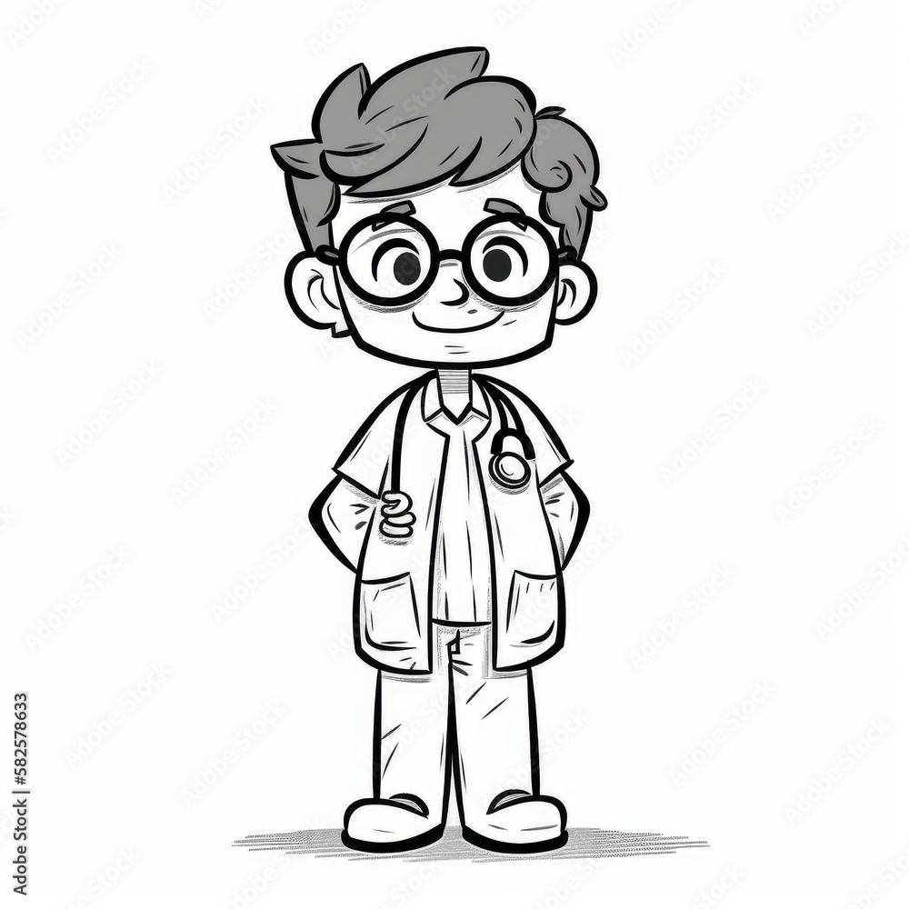 Doodle Style Doctor Character on White Background - Fun and Whimsical Illustration for Medical Concepts, Generative AI