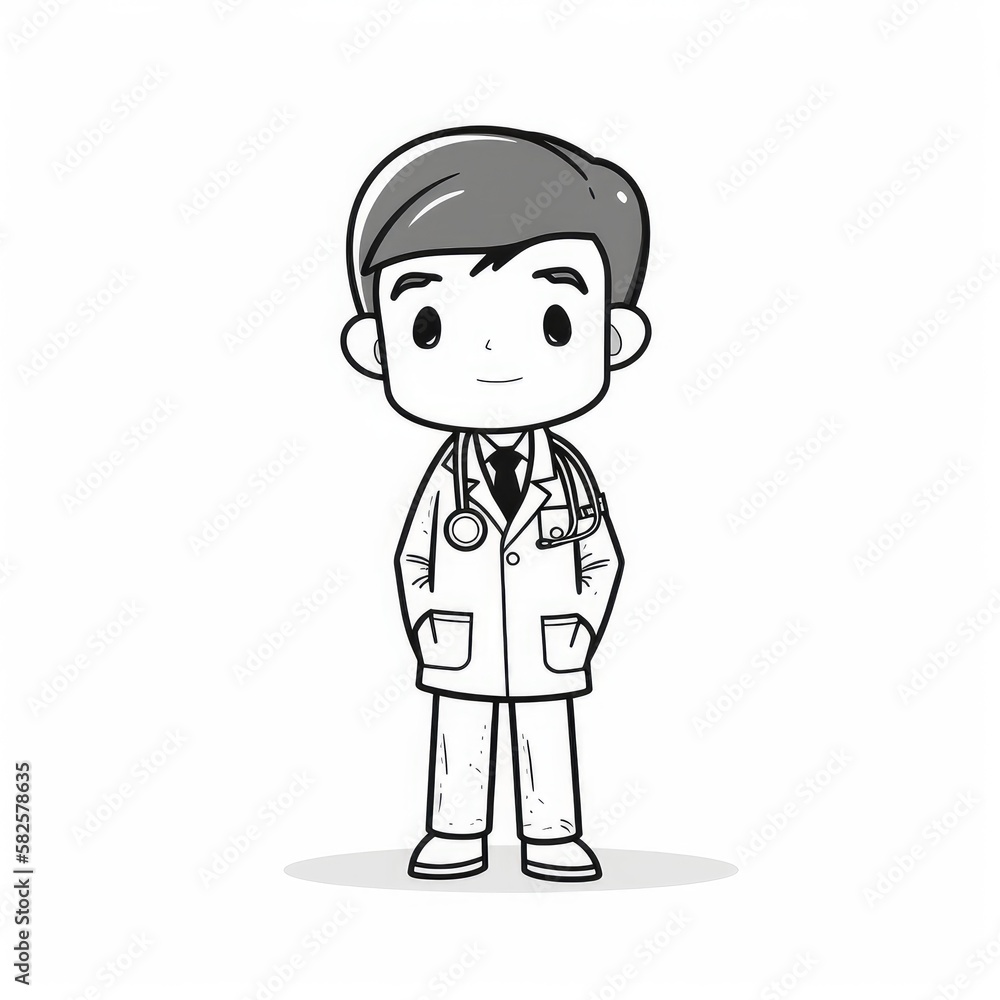 Doodle Style Doctor Character on White Background - Fun and Whimsical Illustration for Medical Concepts, Generative AI