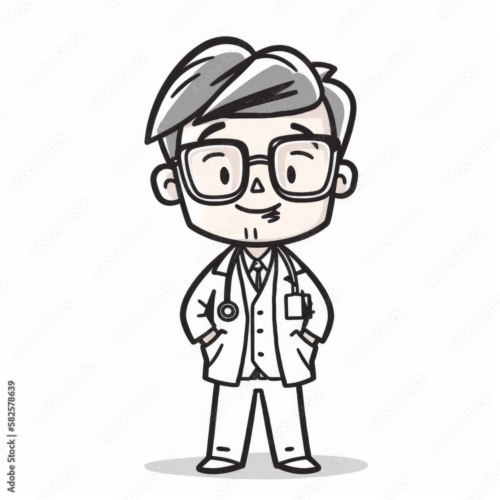 Doodle Style Doctor Character on White Background - Fun and Whimsical Illustration for Medical Concepts, Generative AI Doodle Style Doctor Character on White Background - Fun and Whimsical Illustration for Medical Concepts, Generative AI