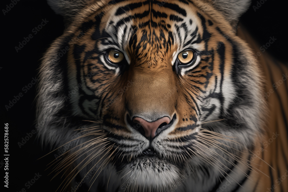 Generative AI. Royal tiger (P. t. corbetti) isolated on black background. Hunter concept. Generative AI. Royal tiger (P. t. corbetti) isolated on black background. Hunter concept.
