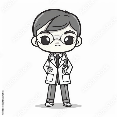 Doodle Style Doctor Character on White Background - Fun and Whimsical Illustration for Medical Concepts, Generative AI © avrezn