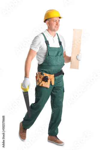 Mature carpenter with hacks...