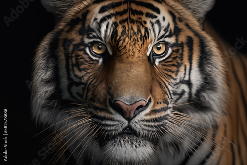 Generative AI. Royal tiger (P. t. corbetti) isolated on black background. Hunter concept. © britaseifert