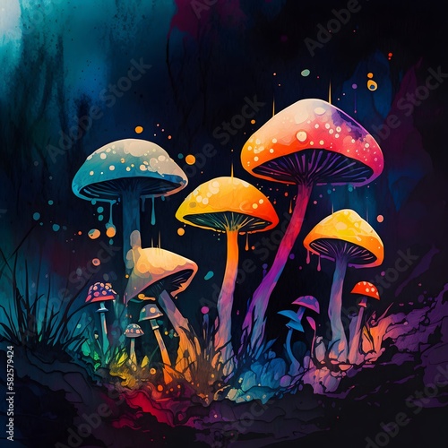 full color mushrooms in the forest