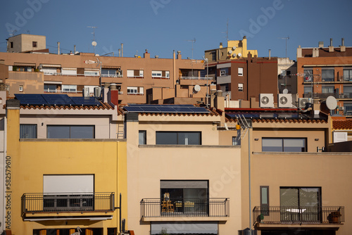 Photography Solar energy panels on the roofs of single-family homes, in Barcelona Spain