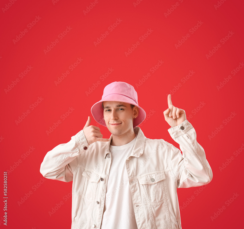 Cool young man showing Cool young man showing