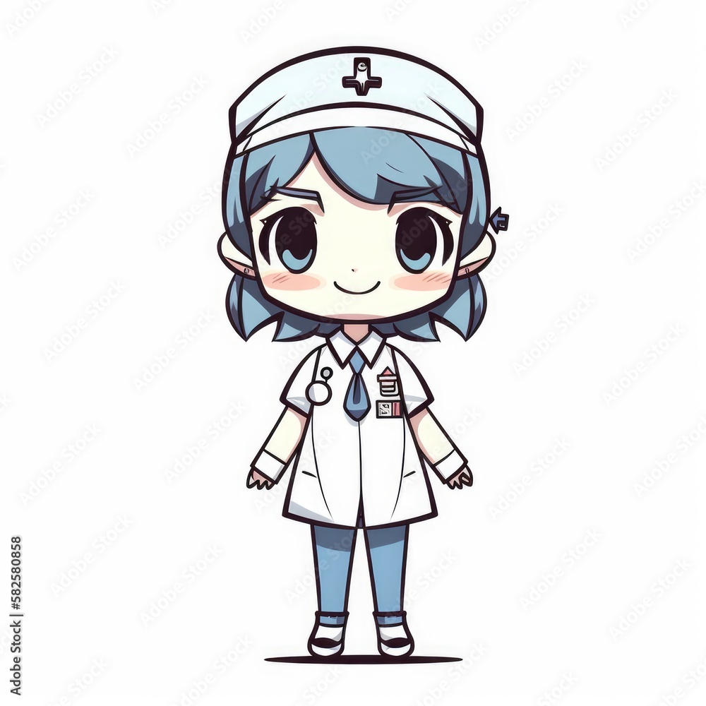 Doodle Style Nurse Character on White Background for Healthcare Industry, Generative AI