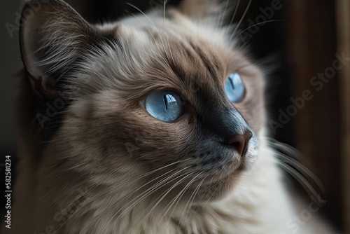 gorgeous blue eyes on a gray cat. Generative AI