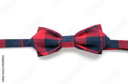 Stylish bow tie on white background, closeup