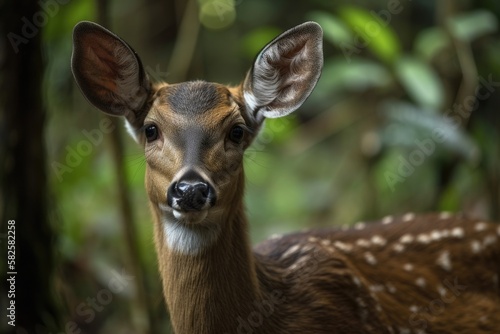 An endangered species of deer native to Southeast Asia is the juvenile Eld's deer (Panolia eldii), also referred to as the brow antlered deer. Sanctuary for Animals in Huai Kha Khaeng. world renowned photo