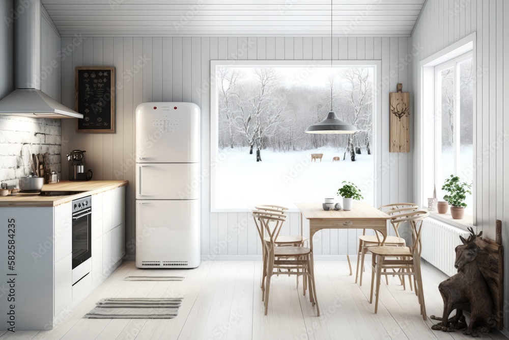 Modern Scandinavian kitchen and dining room Generative AI