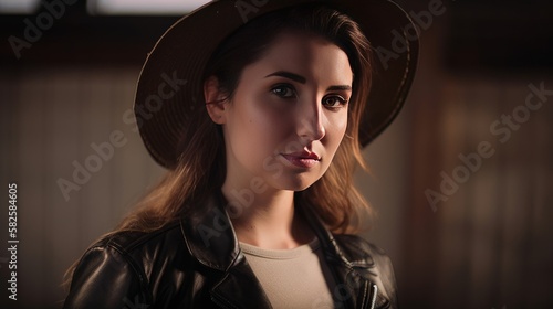 Portrait of a beautiful young woman on a farm - western style