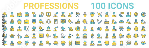 colorful set of professions line icons. colored glyph vector icons such as clerk,manager,basketball player,mechanical engineer,obstetrician and gynecologist,musician,lawyer,computer systems analyst.