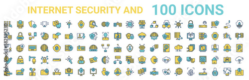 colorful set of internet security and line icons. colored glyph vector icons such as spyware,ddos,encrypted,network certificate,privacy,pendrive security,firewall,network adminstrator. vector