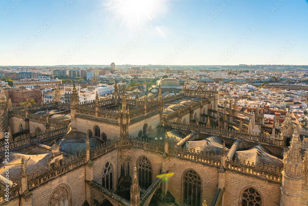Details of the Cathedral and the chapel of Seville from the rooftop of the church