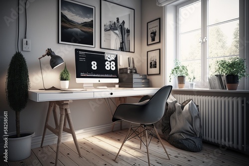 Scandinavian Style Home Office Interior Generative AI