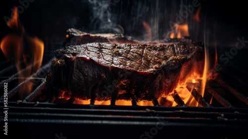 Juicy Steak on a wood fired grill - Grilliing Meat over open flame