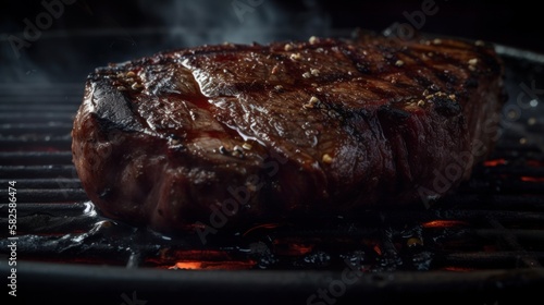 Juicy Steak on a wood fired grill - Grilliing Meat over open flame