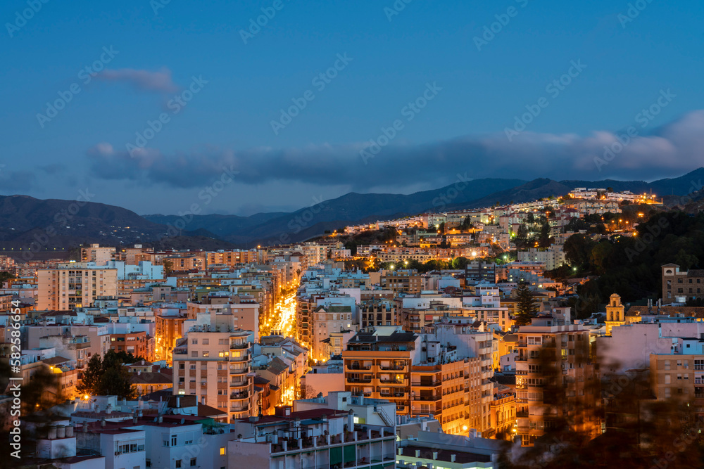 View of Malaga before sunrise