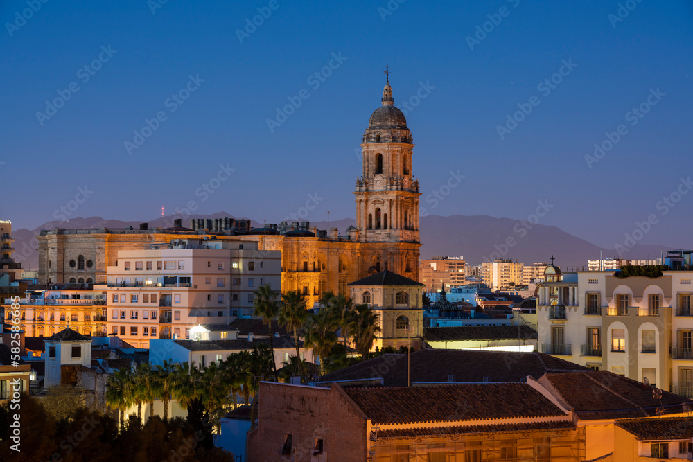 Cathedral of Malaga before sunrise