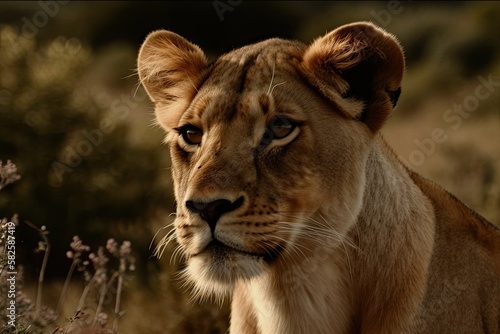 A snapshot of a female Lion taken during a safari in South Africa. Generative AI