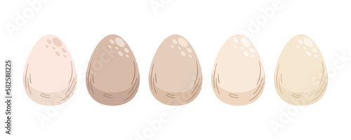 Kolekcja pięciu jajek w jasnych naturalnych kolorach. Jajka wielkanocne. Ilustracja wektorowa.